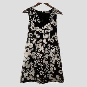 Alice + Olivia Metallic Silver Black Fit & Flare Dress